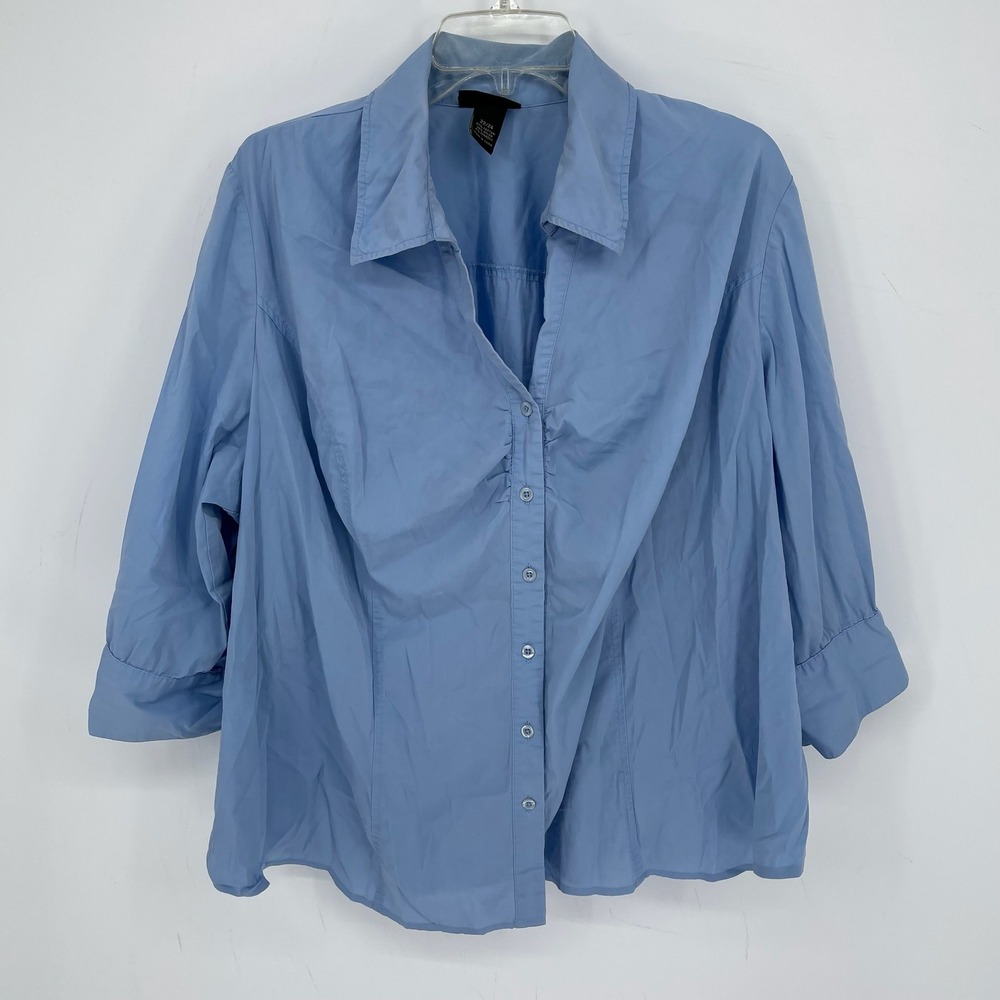 Lane Bryant Women's Blue 3/4 Sleeve Stretch Button Front Shirt Plus Size 22-24